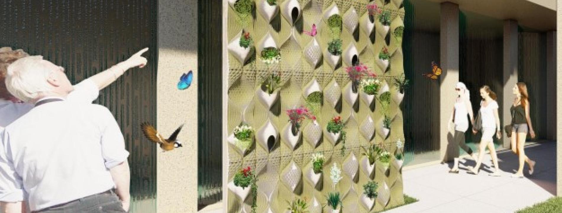 Habitat Muestra la aplicación de la cerámica impresa en un muro exterior